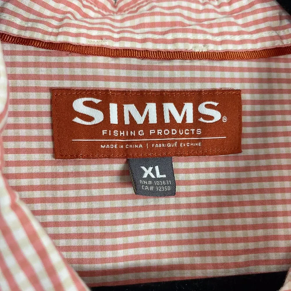Simms Shirt Mens XL Pink Plaid Long Sleeve Button Up Pockets